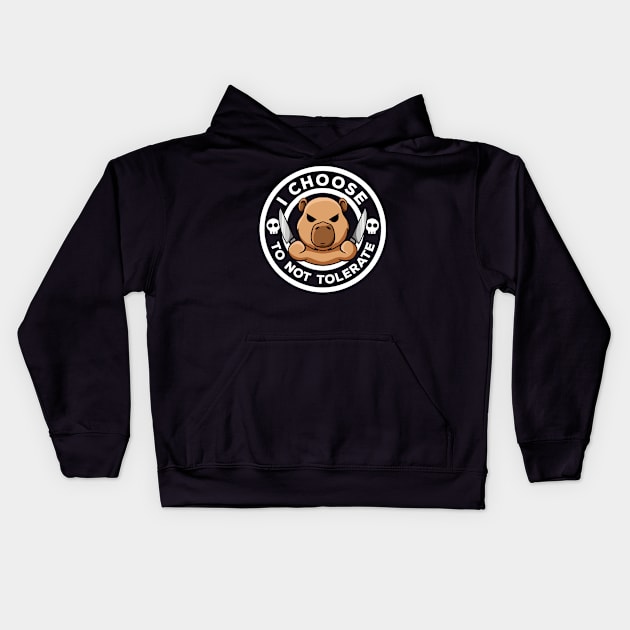 I Choose To Not Tolerate Irony And Sarcasm Funny Capybara Kids Hoodie by MerchBeastStudio